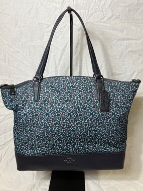 Coach Floral Print Nylon Tote Bag with Leather Trim